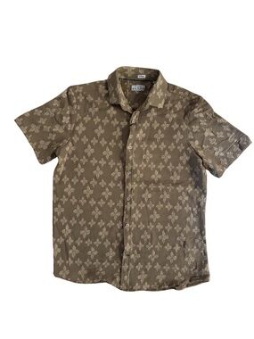 Ike Behar Beige Appliqué Patterned Short-Sleeve Button-Up Shirt